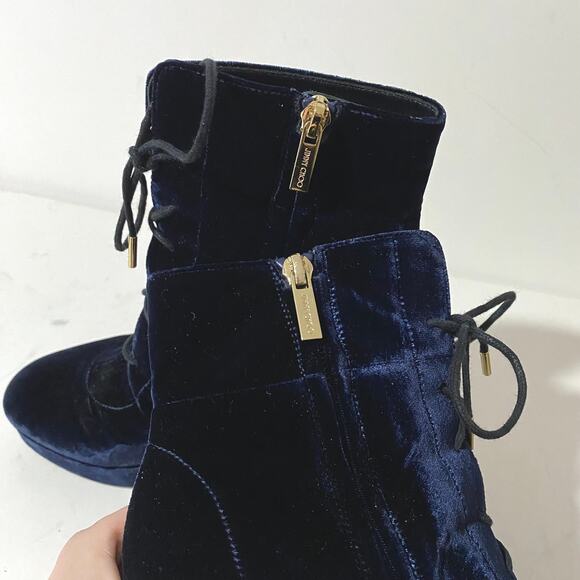 Jimmy Choo Deon Heeled Platform Ankle Boots Booties Heels Velvet Lace-Up sz 36 - Picture 10 of 15